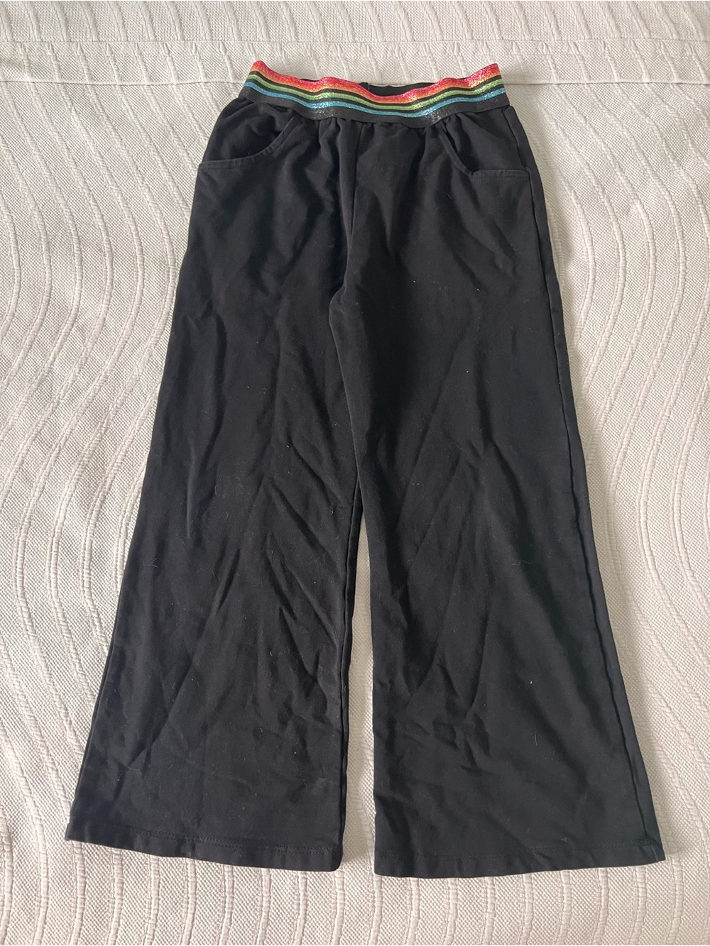 Truly Me Black Wide-Leg Pants with Rainbow Elastic Waistband